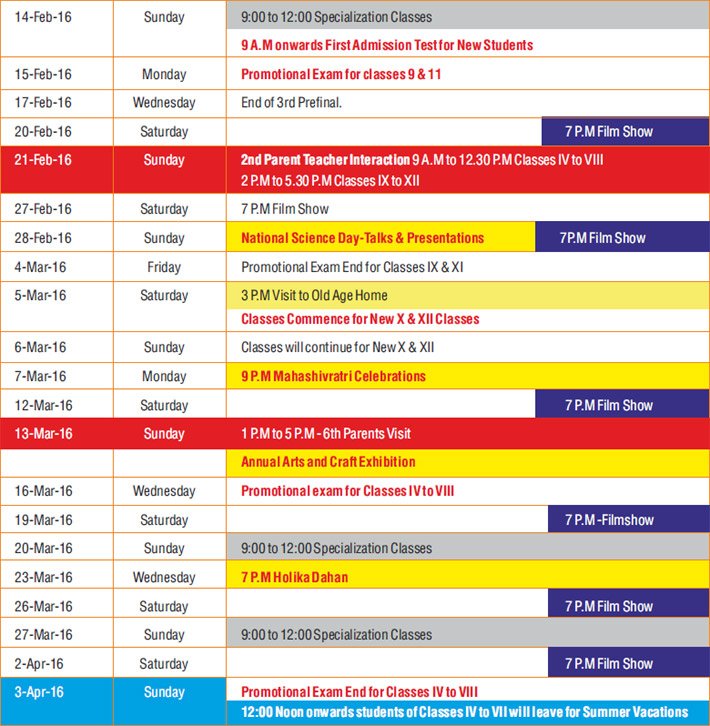 Academic Year Calendar 2015 - 2016
